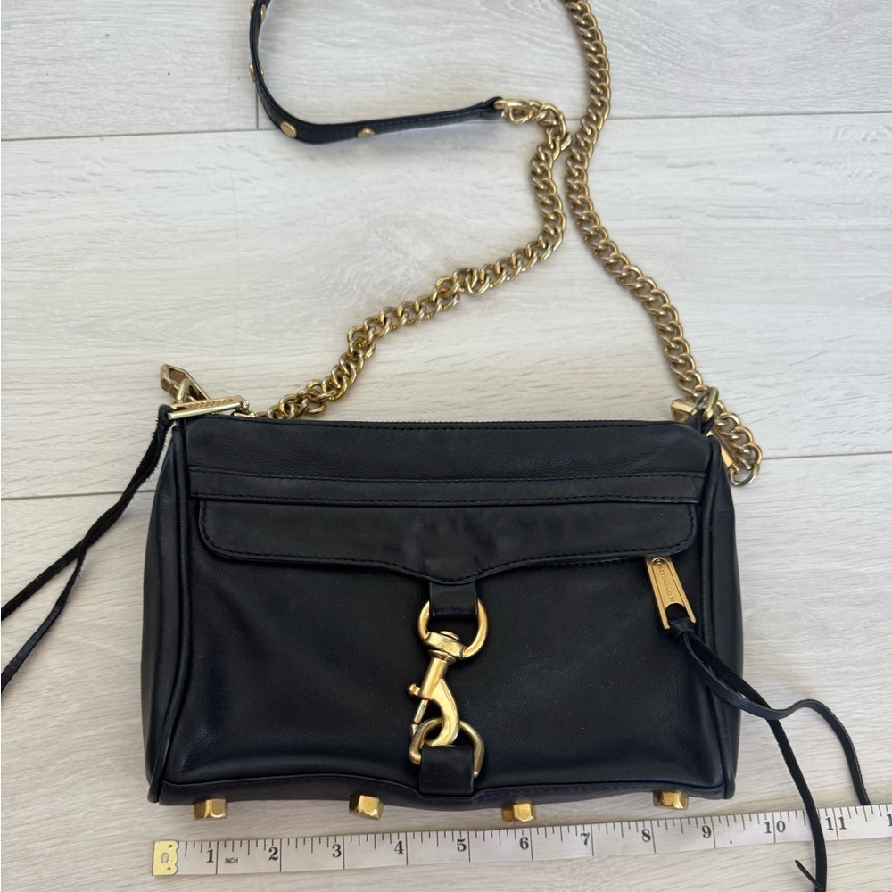 Rebecca Minkoff Black Leather Mini MAC Crossbody Bag Gold Tone Hardware - Picture 3 of 13